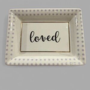 Ceramic Jewelry Trinket Tray - White Black Lavender “Loved”